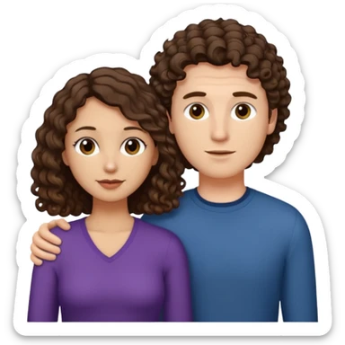 white male with short, straight, medium brown hair, shorter mixed toned woman with long curly dark brown hair, relationship sticker