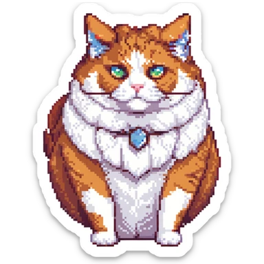 A happy, moderately plump barbarian cat that is red and white, fluffy sticker
