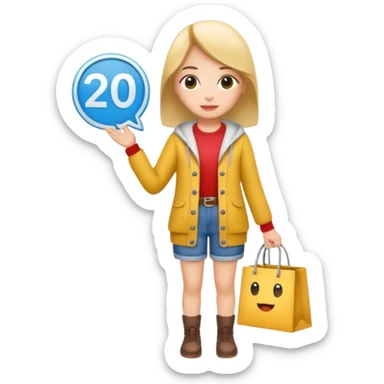 Person who is waiting the sale promotion with 20% off sign, wearing cute outfit sticker
