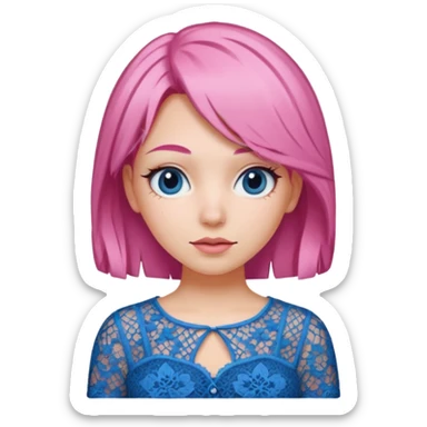 pink haired woman with lace patterned blue top sticker