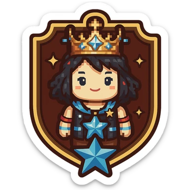 Transform this MVP pixel art with star or crown accent into a badge style while keeping the pixel art style and transparent background. Emphasize the badge look with clear edges and a defined shape suitable for a badge, incorporating star or crown accents. sticker