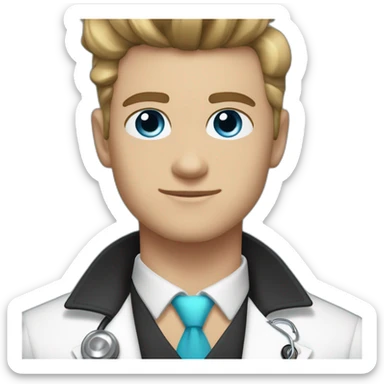 solo young man, black dark pompadour quiff hairstyle, blue eyes, doctor aesthetic, shaved face sticker