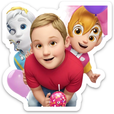 boys having fun with balloons sticker