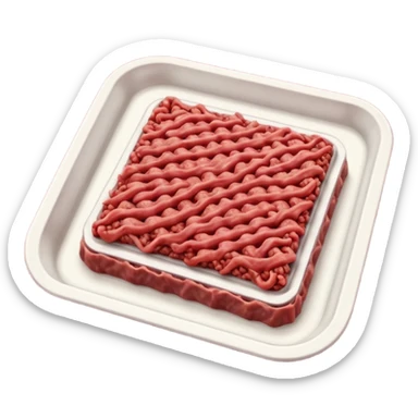 A 3D cartoon tray of raw minced meat with a textured surface, red color, simple background, Memoji-style realism. sticker
