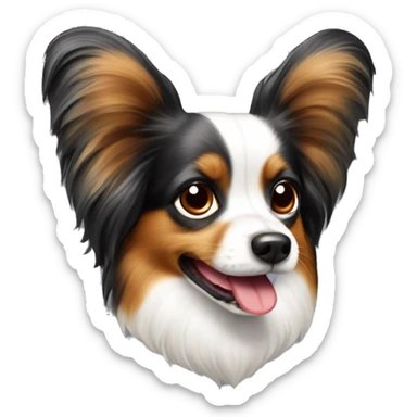 A tricolored papillon dog with it’s tongue out  sticker