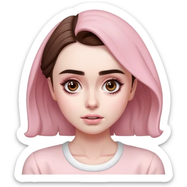 Lily Collins in light pink clothes shrugging  sticker