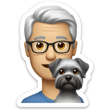 Man with thinning salt and pepper hair and glasses with a gray shitzu dog sticker