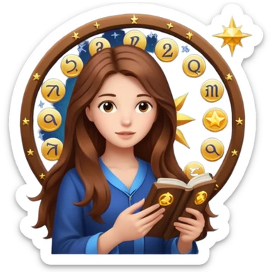 emoji of a girl with long hair reading a horoscope sticker