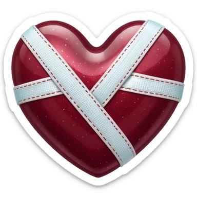 Burgundy sparkly glittery heart, glassy finish, with one white bandage wrapped around it, high resolution sticker