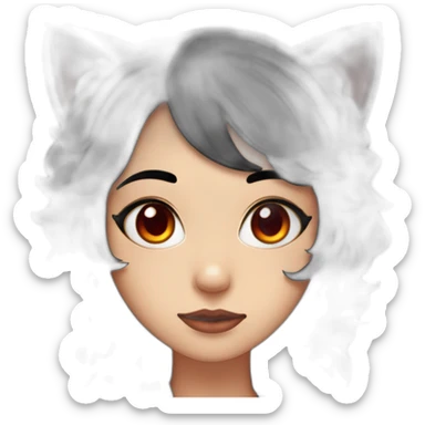 2d logo, girl, cat ears, black hair, wavy hair, red eyes, black sclera sticker