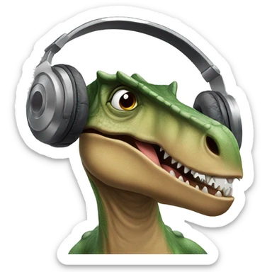 dinosaur listening to music sticker