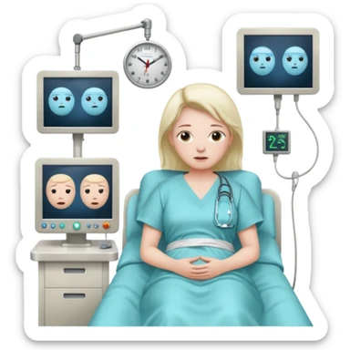 a PATIENT waking up before a surgery, with monitors and sleeping sticker