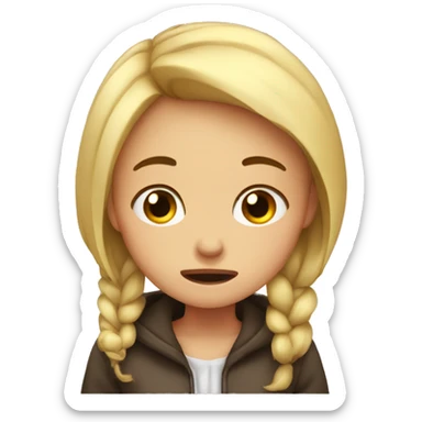 Girl crying over a bou sticker