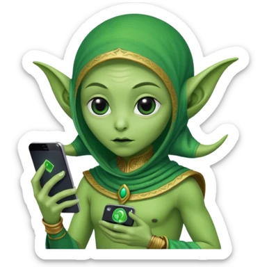 alien with persion crawl custome dress and smartphone sticker