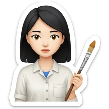   دختر زیبا و نقاش با موهای مشکی  sticker