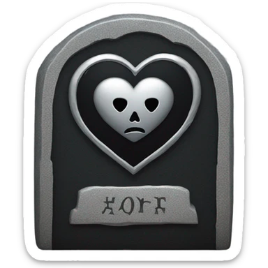 a black tombstone with the inscriptions in silver RIP and a silver heart sticker