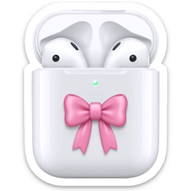 White apple AirPods with a pink bow on it  sticker