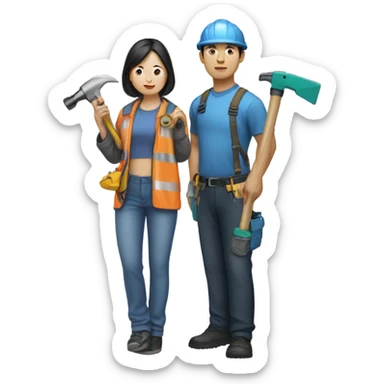 chinese siblings woman and man builders sticker