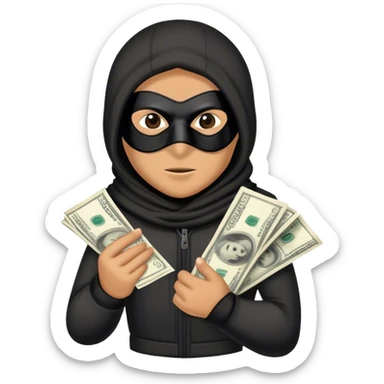 Masked thief with money sticker