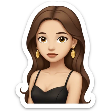 Beautiful woman,cute, long brown hair in dark dress with gold earrings sticker