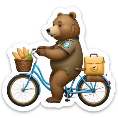 Un oso grizzly de repartidor de comida  en una bicicleta  sticker