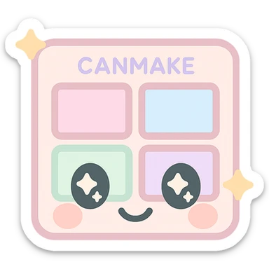 Canmake cosmetics emoji, eyeshadow palette with sparkles, pastel colors, kawaii style face sticker