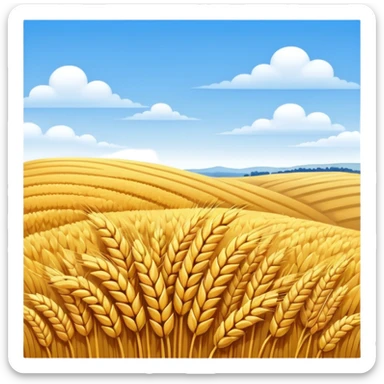 golden wheat field with blue sky above, low detail, high contrast, emoji style, simple color blocks sticker