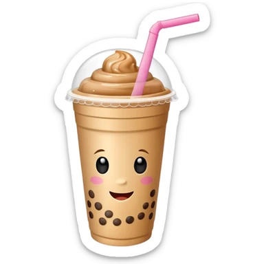 milk tea with boba in a to-go cup with a straw sticker