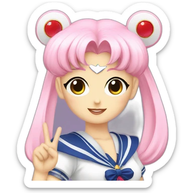 sailor moon putting a peace sign up sticker