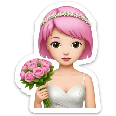 pink short haired bride with bouqet sticker