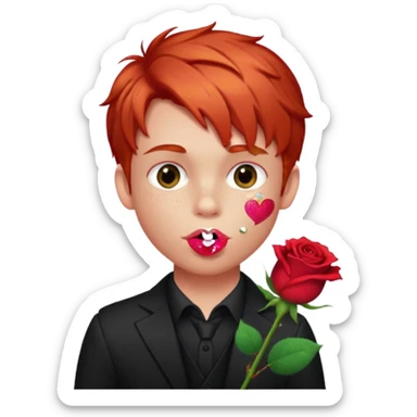 red glitter naughty-looking boy with a rose in his mouth sticker