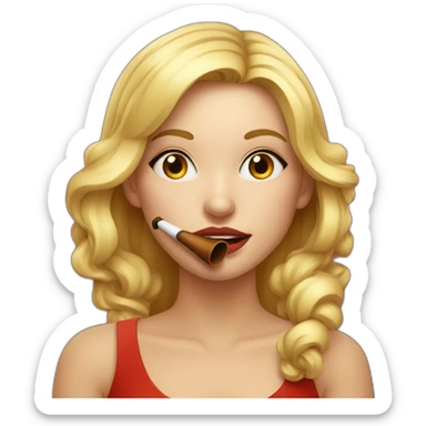 Beautiful blonde girl with a festive pipe in her mouth sticker