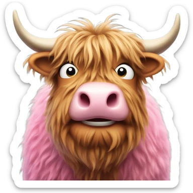 Pink fluffy Highland ￼ cow sticker