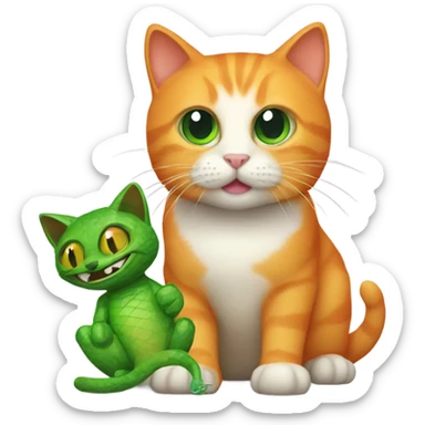 Orange cat with green lizard toy sticker