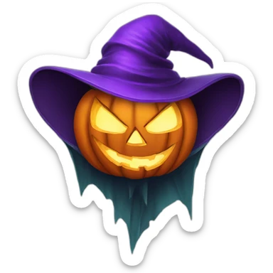 evil jack-o-lantern wearing purple wizard hat sticker