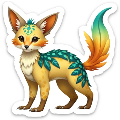 Feral Rare Fantasy vibrant colorful tropical Vernid-Trico-species by LiLaiRa, random markings, tufted tail, tufted ears, full body sticker