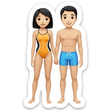 ligh skin black hair man and ligh skin black hair woman swin suit full body sticker