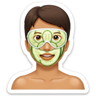 Face mask skincare treatment with cucumber slices on eyes sticker