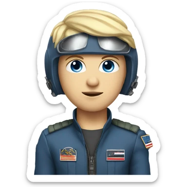 white kid with blue eyes and short blonde hair fighter pilot helmet sticker