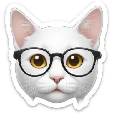 White cat wearing glasses sticker