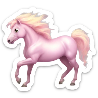 Horse "A pastel pink horse with a glowing, flowing mane, shimmering hooves, and a magical light aura following its elegant strides." sticker