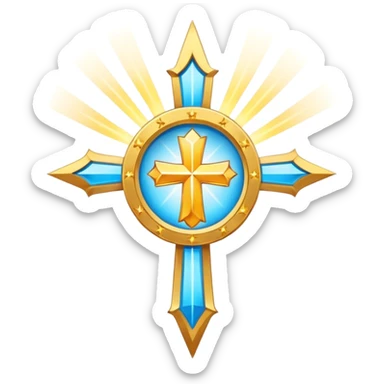 saint emblem with light blue cross and divine rays sticker