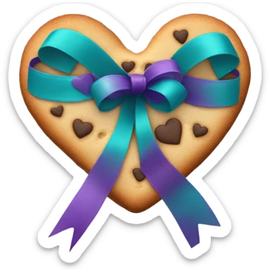 Heart cookie with teal purple ribbon sticker