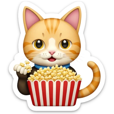 cat eating popcorn sticker