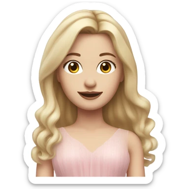 Realistic White woman with Long blonde straight hair, wearing Long soft pink tiered tulle skirt, isolated sticker
