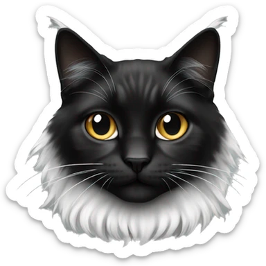 long haired cat half black half white with black bottom jaw sticker