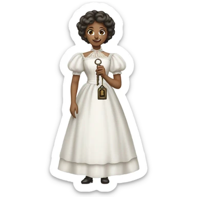 galora login holding a big key in white victorian dress, full body sticker