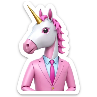 3d robotic office worker unicorn in all pink suit sticker
