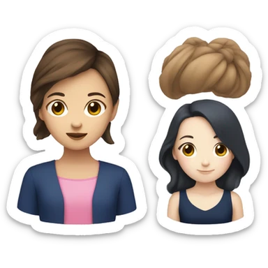 Asian girl with pink top and white girl brown hair with navy top sticker