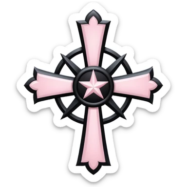 Gothic cross with a small pentagram in the center, light pink and black  sticker